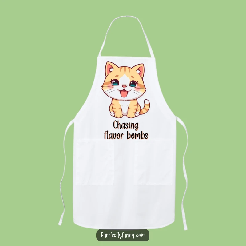 Funny Cat Pouncing Apron - Tongue Out Kitchen Playfulness!