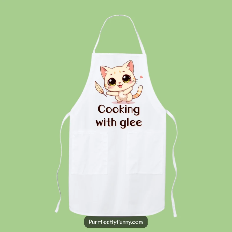 Funny Joyful Cat Feather Chase Apron Cook with Playfulness Funny Gift