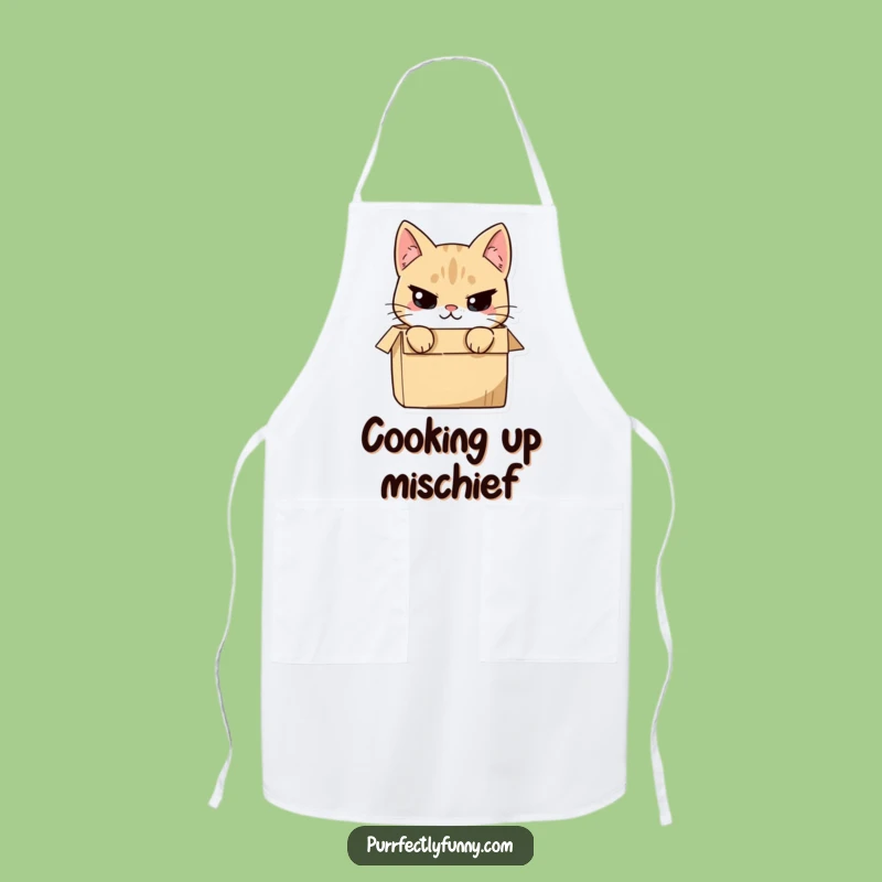 Funny Cat in Box Apron: Cook with a Mischievous Smirk