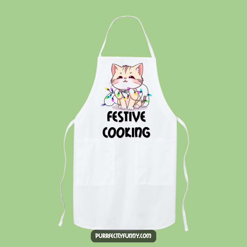 Funny Cat Lights Apron: Hilarious Kitchen Essential for Holiday Fun