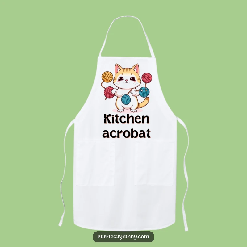 Funny Juggling Cat Yarn Apron: Cook with Feline Flair