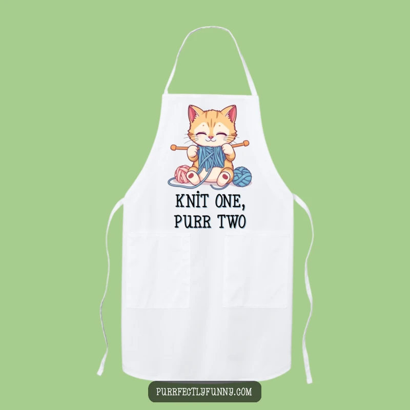 Funny Knitting Cat Apron: Hilarious Feline Crafter Kitchen Wear for Chef Fun