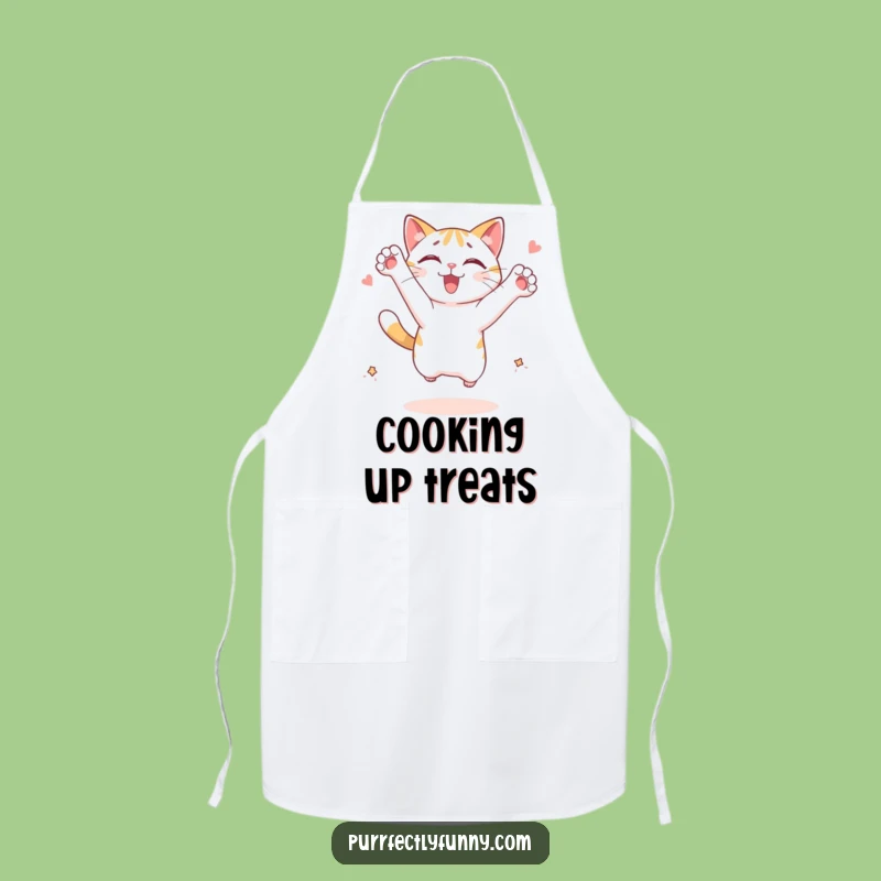 Funny Leaping Cat Apron: Treat Chase - Kitchen Funny Gift!
