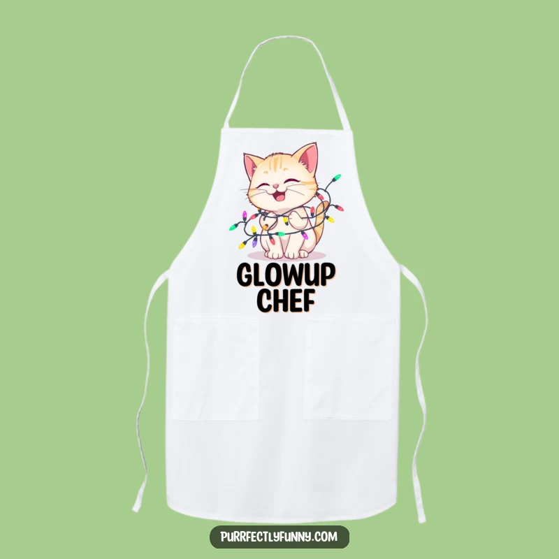 Funny Delighted Cat Lights Apron: Festive Tangle, Hilarious Cooking Gift