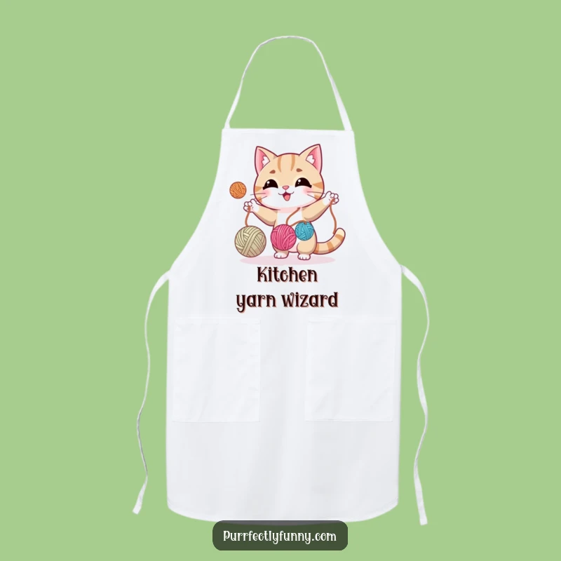 Funny Cat Juggling Yarn Apron - Chef's Whimsical Companion for Crafty Cooks