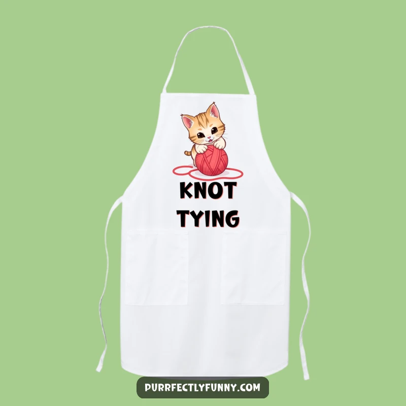 Funny Cat Pouncing Yarn Apron: Hilarious Kitchen Essential for Cat Lovers