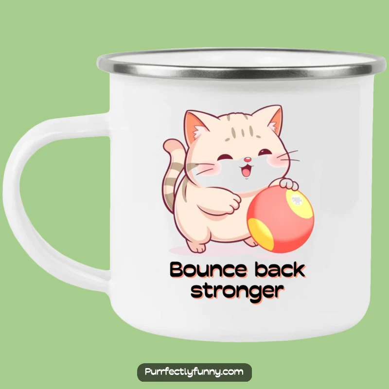 Funny Plump Cat Ball Chase Camping Mug: Durable & Humorous Outdoor Adventure Companion