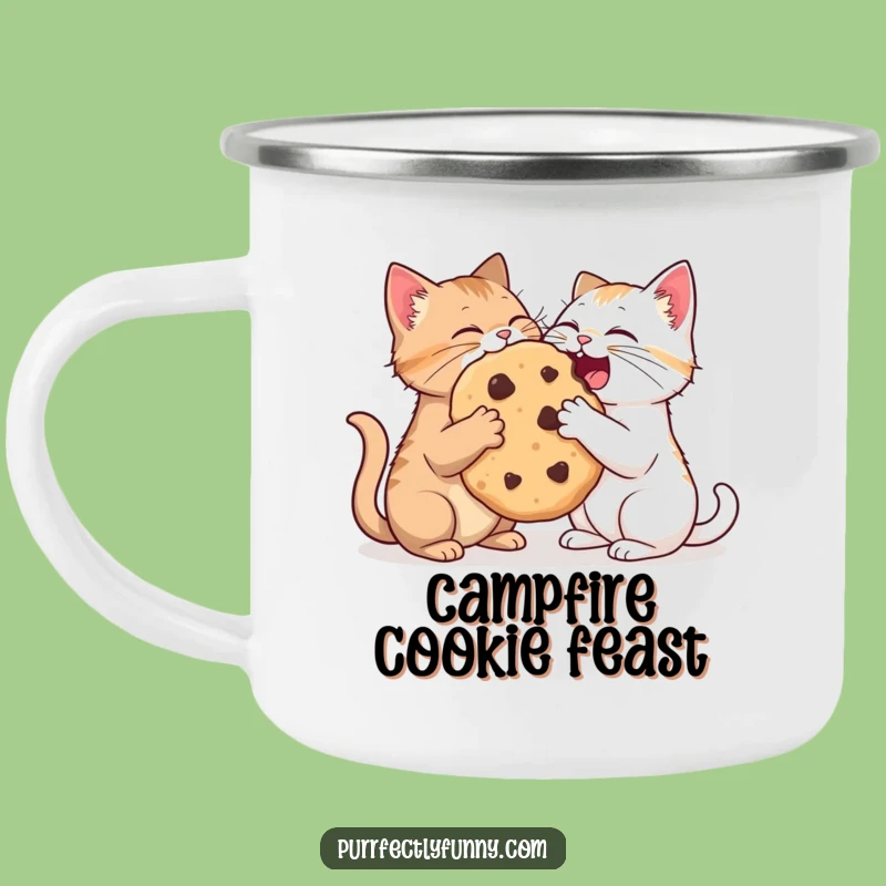 Funny Cat Cookie Sharing Camping Mug: Enjoy Treats Outdoors with Humor