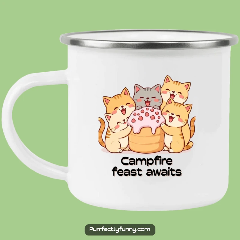 Funny Cat Treat Party Camping Mug: Adventure Fuelled by Feline Fun