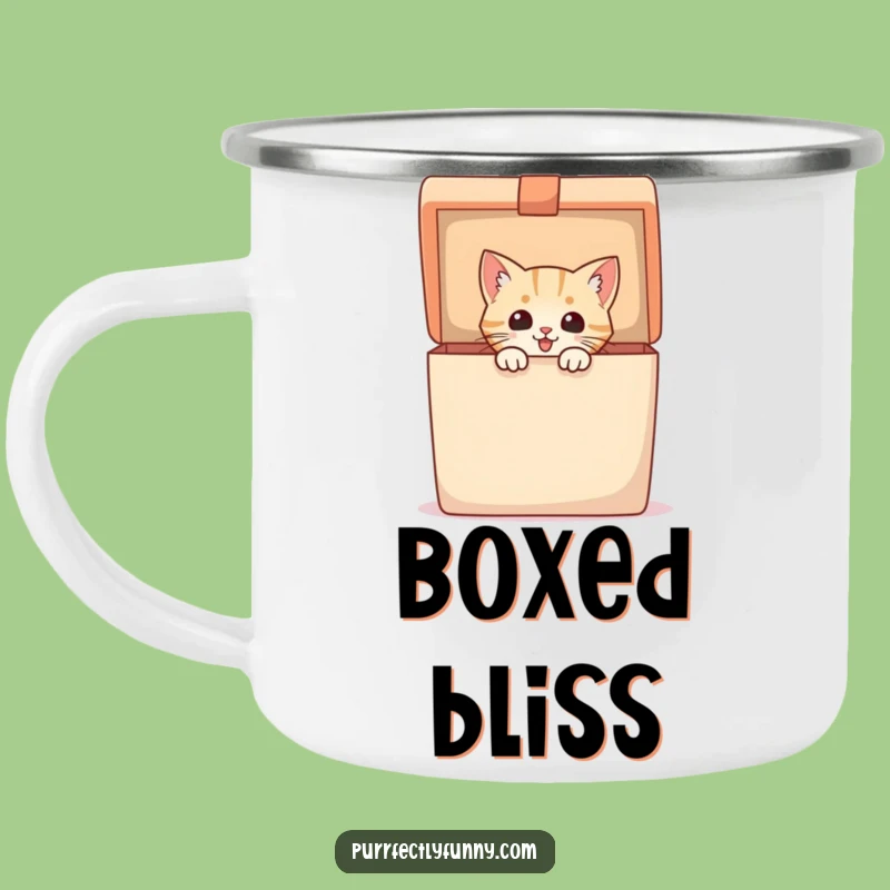 Funny Camping Mug: Excited Cat in Gift Box - Adventure Fuel!
