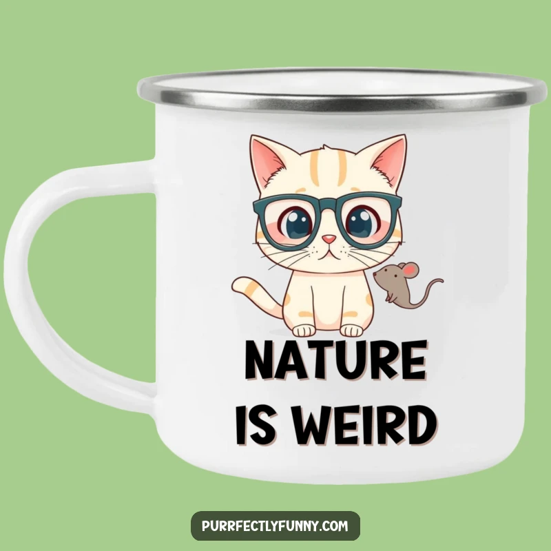Funny Camping Mug: Surprised Cat in Glasses - Sip with Surprise!