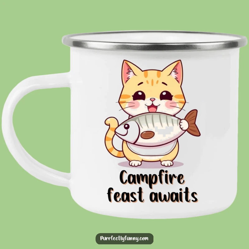 Funny Cat Fish Feast Camping Mug - Hilarious Outdoors Treat, Perfect Gift