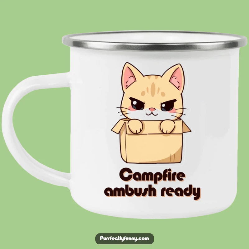 Funny Cat in Box Camping Mug: Sip Your Coffee with Mischievous Flair