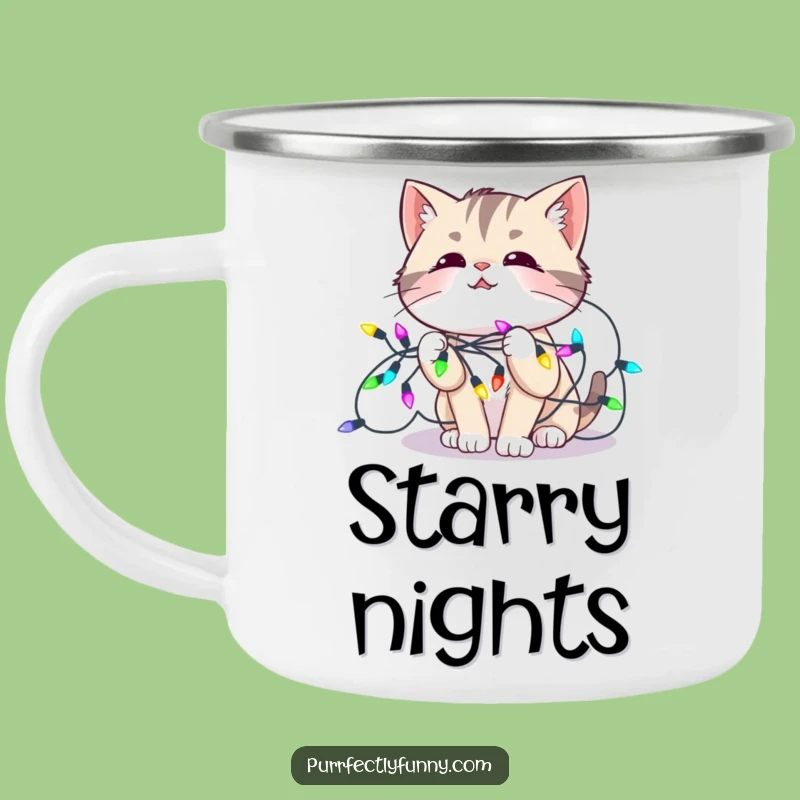 Funny Cat Lights Camping Mug: Hilarious Outdoor Holiday Companion