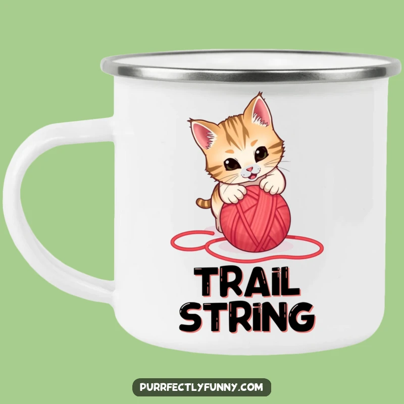 Funny Cat Pouncing Yarn Camping Mug: Adventure-Ready Hilarious Gift