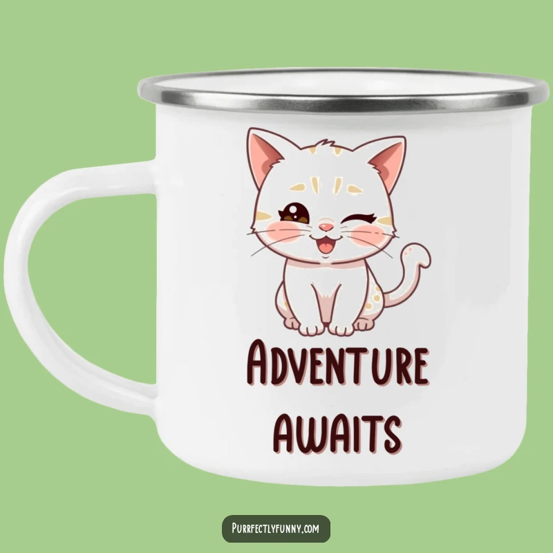 Funny Cat Wink Camping Mug: Adventure with Feline Flair