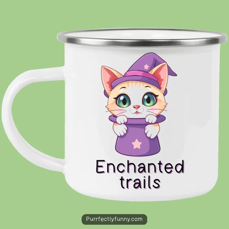 Funny Curious Cat Magic Hat Camping Mug: Whimsical Outdoor Companion
