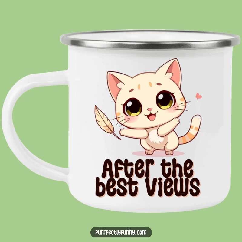 Funny Joyful Cat Feather Chase Camping Mug Adventure in Every Sip Funny Gift