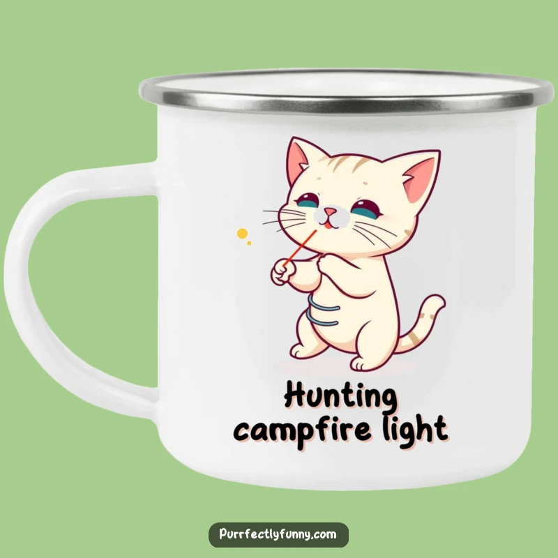 Funny Laser Cat Camping Mug: Focused Chase, Hilarious Outdoor Gift