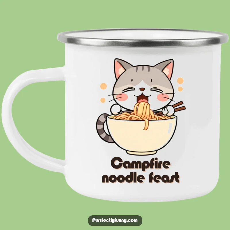 Funny Noodle Cat Slurp Camping Mug: Durable & Humorous Companion for Foodie Adventures