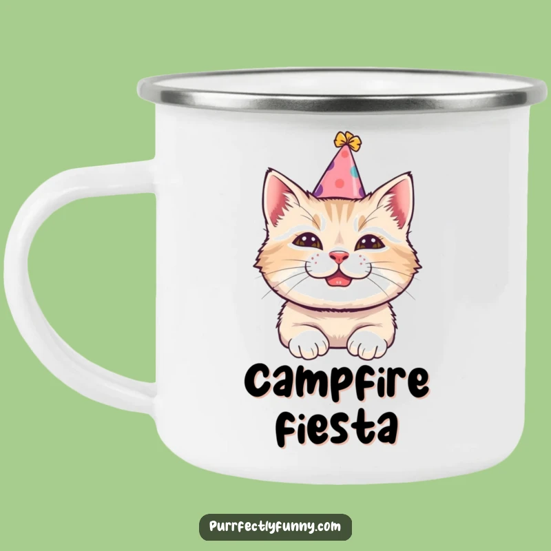 Funny Party Cat Camping Mug - Tilted Hat Cup, Gift