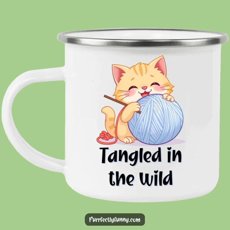 Funny Playful Cat Camping Mug: Durable Giant Yarn for Outdoors