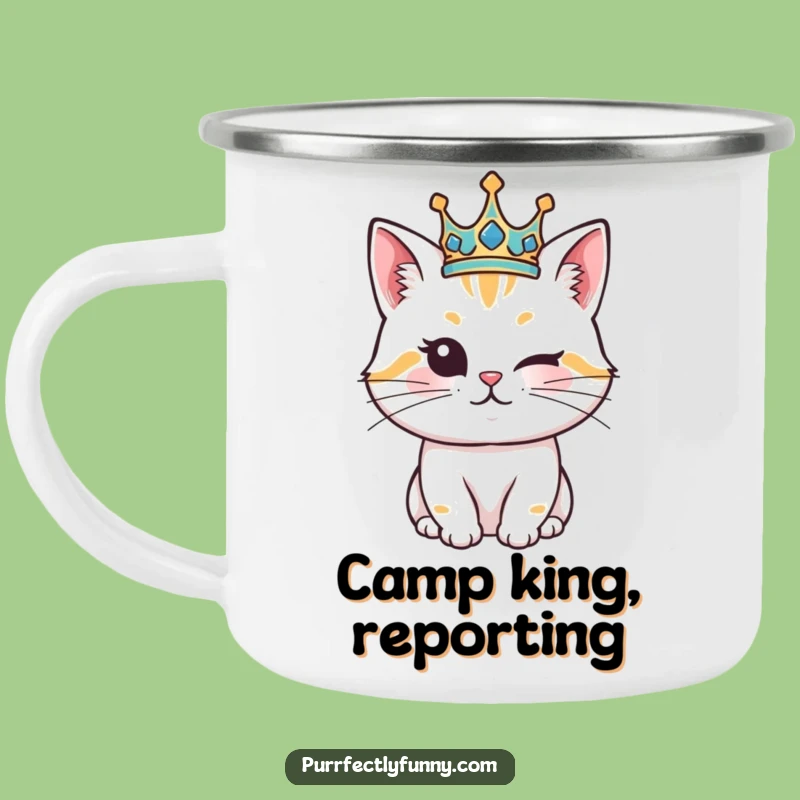Funny Royal Cat Camping Mug: Durable Feline Crown Wink for Adventure