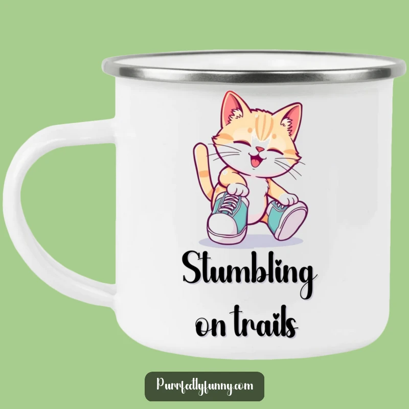 Funny Tripping Cat Camping Mug: Hilarious Oversized Shoe Enamel Mug for Outdoors