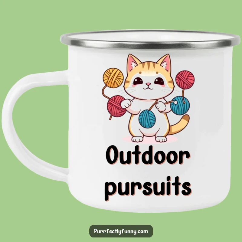 Funny Juggling Cat Yarn Camping Mug: Adventure with Skill