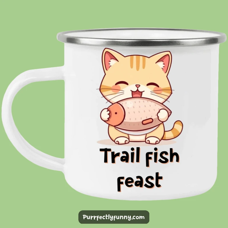 Funny Cat Bib Fish Treat Camping Mug - Adventure Fuelled by Feline Fun
