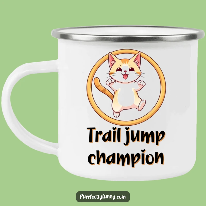 Funny Cat Hoop Leap Camping Mug: Adventure Champion, Perfect Outdoor Gift