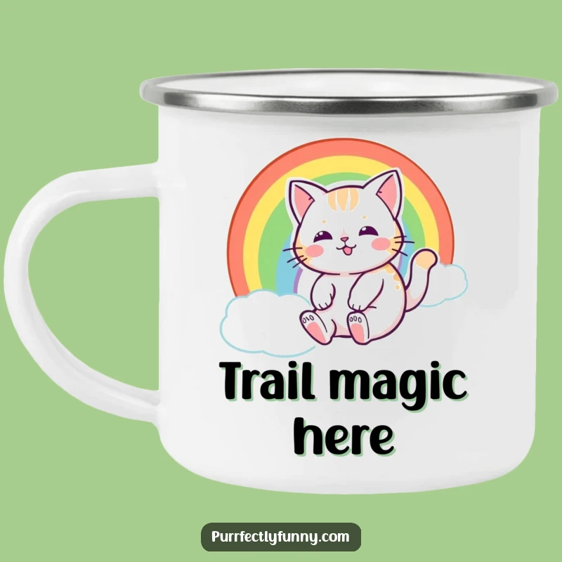 Funny Rainbow Cat Camping Mug - Magical Cup for Enchanted Adventures
