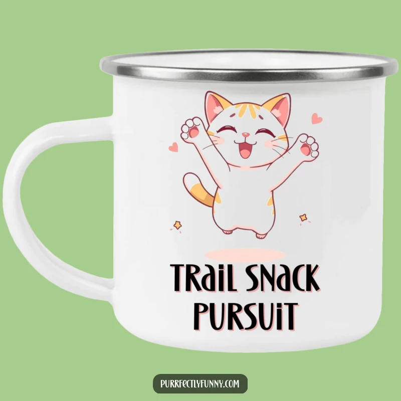 Funny Leaping Cat Camping Mug: Treat Chase - Outdoor Funny Gift!
