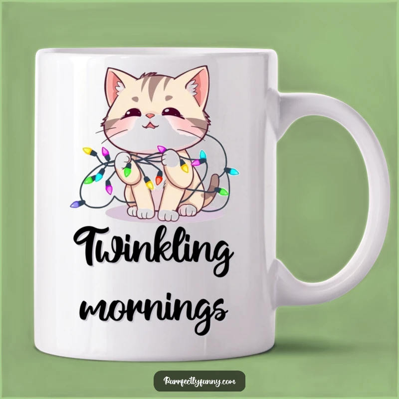 Funny Amused Cat Lights Mug: Hilarious Holiday Pet Lover Gift