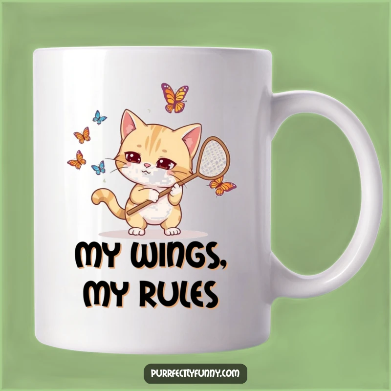Funny Cat Butterfly Hunter Mug: Goofy Pet Lover Gift for Him or Her