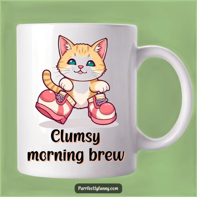 Funny Cat Clown Shoes Mug: Adorably Tripping Humor, Perfect Gift