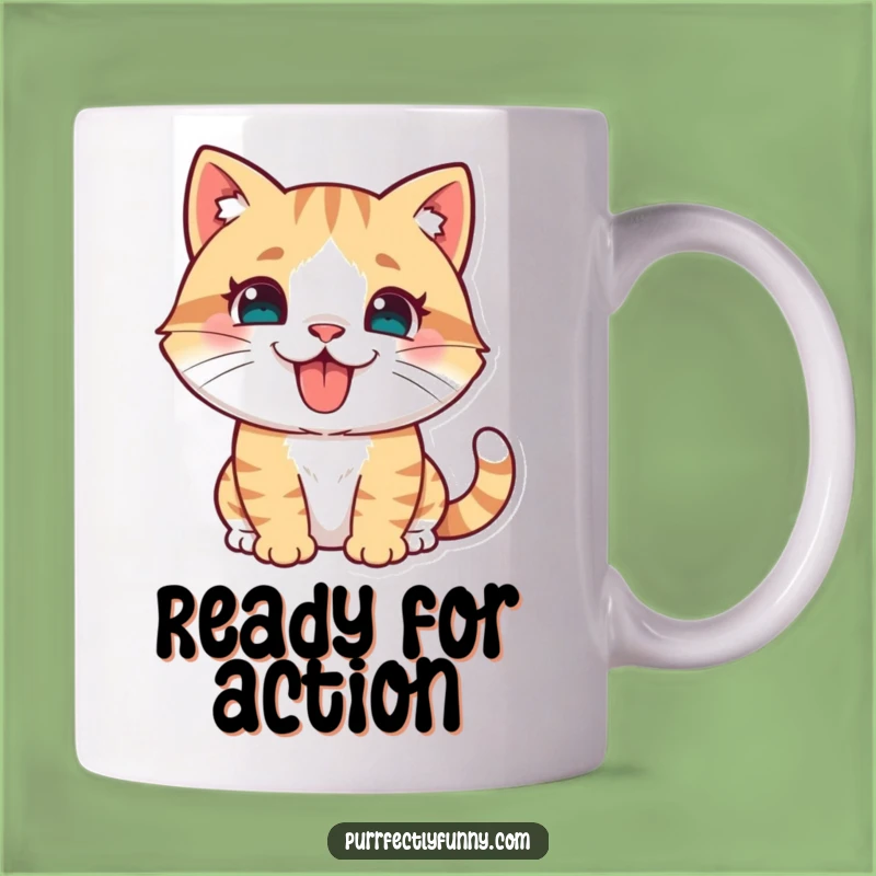 Funny Cat Pouncing Mug - Tongue Out Playful Attack Gift