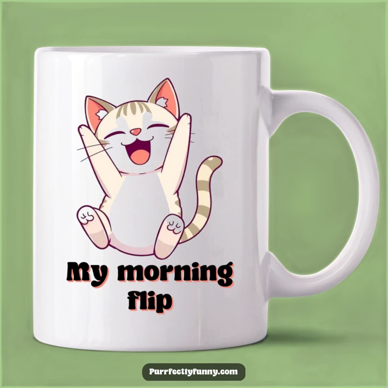 Funny Delighted Cat Somersault Mug - Joyful Feline Acrobat - Perfect Funny Gift!