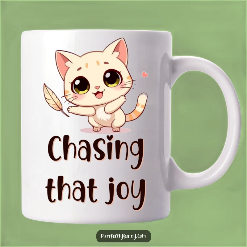Funny Joyful Cat Feather Chase Mug Delightful and Funny Gift