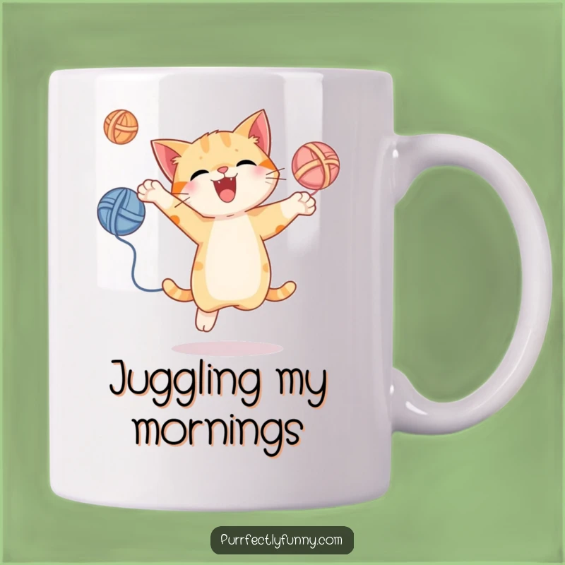 Funny Juggling Cat Mug - Energetic Yarn Ball Design, Perfect Gift