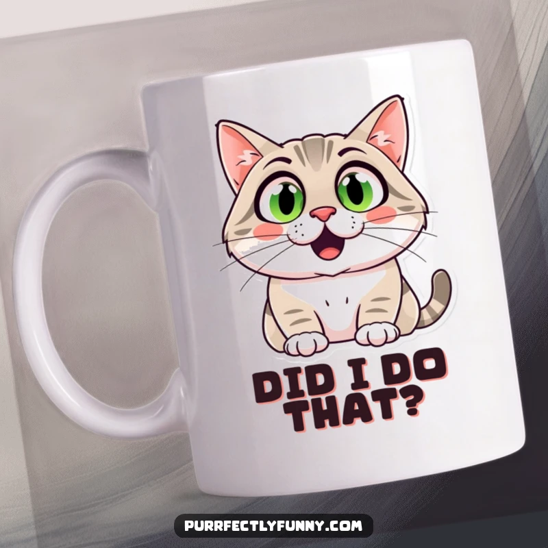 Funny cat with extremely wide, surprised eyes and a huge, goofy smile, capturing a moment of hilarious shock.