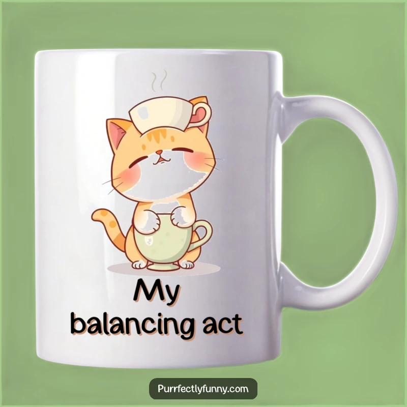 Funny Teacup Cat Fail Mug: Hilarious Feline Balancing Act for a Comical Gift