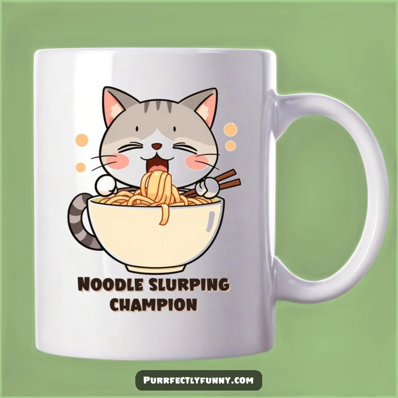 Funny Noodle Cat Slurp Mug: Enthusiastic Feline Feast for a Foodie Gift
