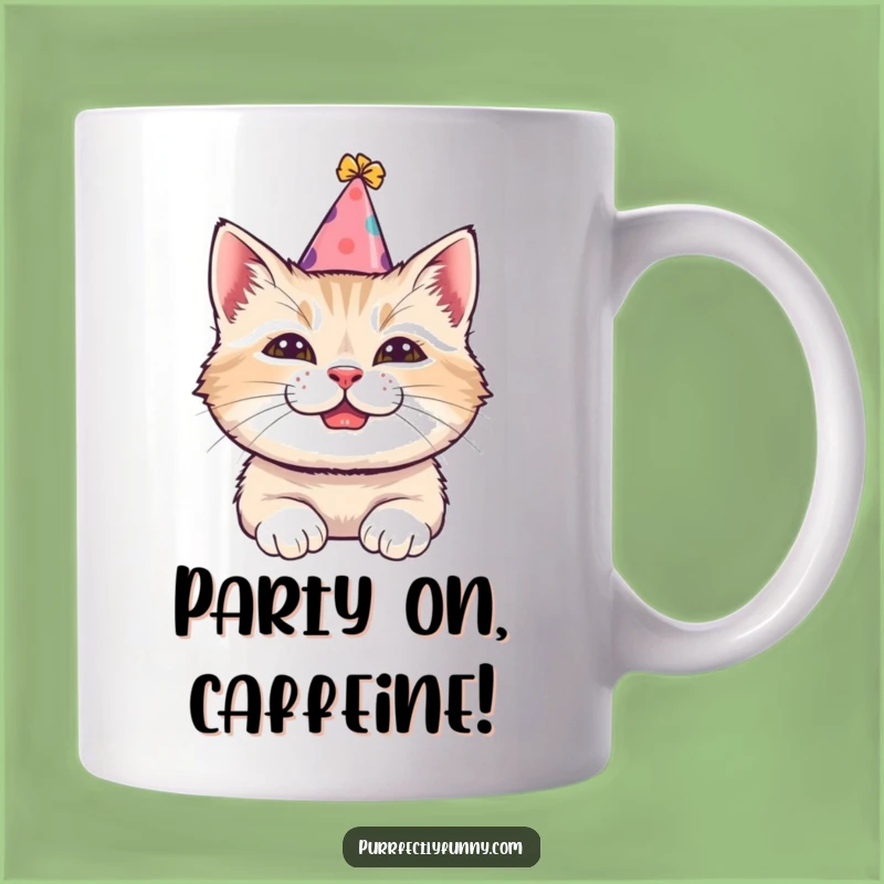 Funny Party Cat Mug - Tilted Hat Grin Design, Perfect Gift