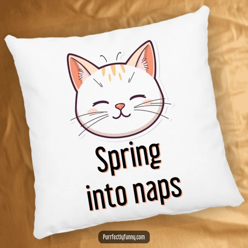 Funny pillow depicting a soft cat head, its whiskers creatively rendered as bouncy springs, adding a touch of whimsical comfort to any room.