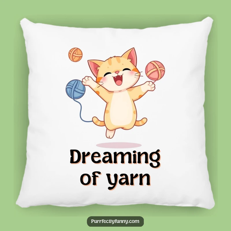 Funny Juggling Cat Pillow - Cozy Yarn Ball Cushion, Gift