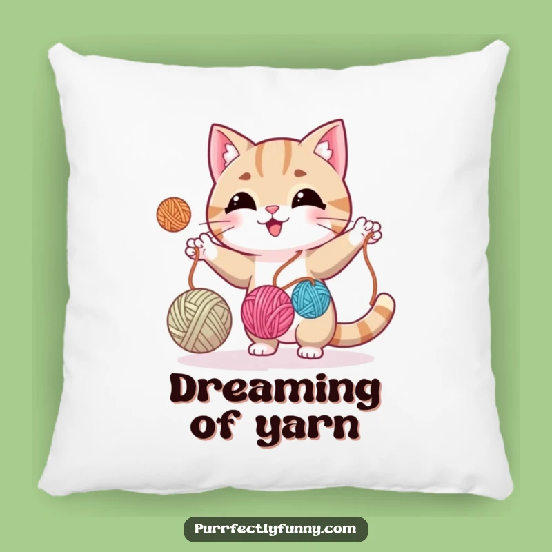 Funny Cat Juggling Yarn Pillow - Comfy Accent with Feline Crafty Charm