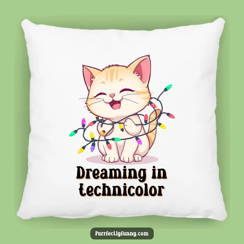 Funny Delighted Cat Lights Pillow: Festive Cushion, Perfect Humorous Gift