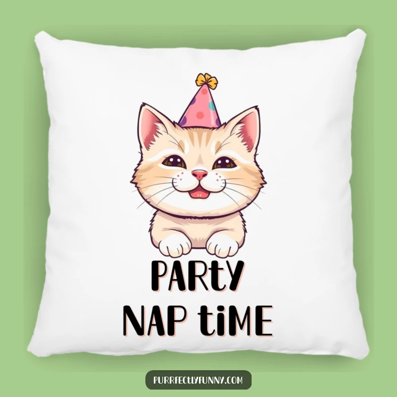 Funny Party Cat Pillow - Cozy Tilted Hat Cushion, Gift