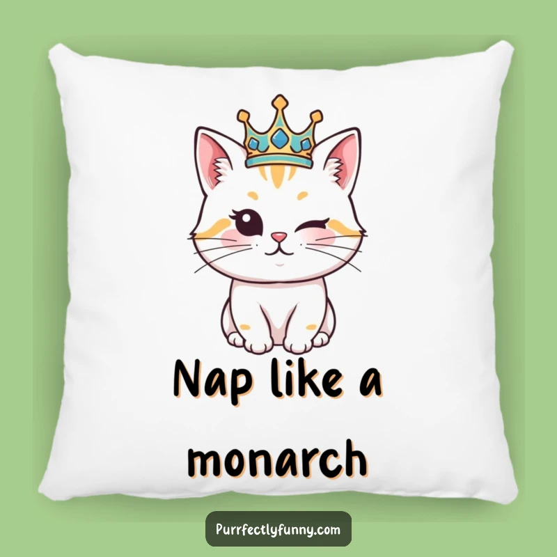 Funny Royal Cat Pillow: Cozy Feline Crown Wink for a Perfect Gift